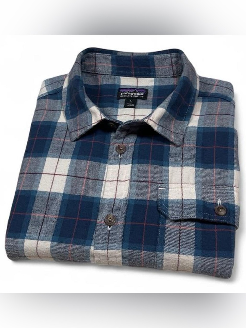 NWOT! Patagonia Fjord Flannel Shirt in Blue Plaid Men's Size Large Chest Pocket